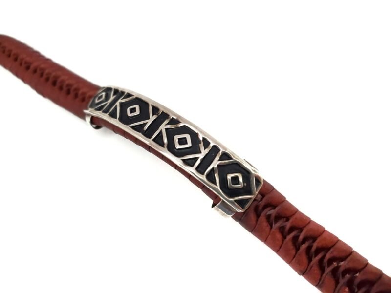 Unisex .925 Mexican Sterling Silver Bracelet with Authentic Leather - Image 3