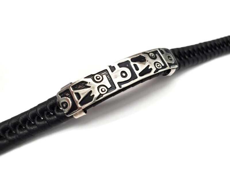 Unisex .925 Mexican Sterling Silver Bracelet with Authentic Leather - Image 2