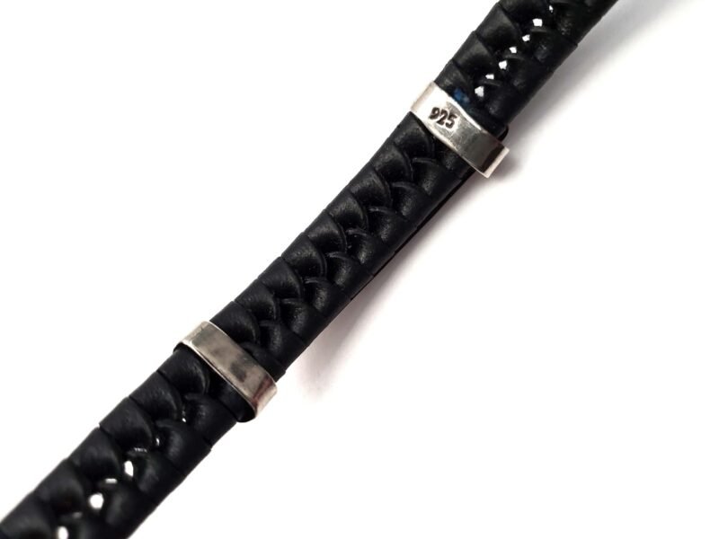 Unisex .925 Mexican Sterling Silver Bracelet with Authentic Leather - Image 4