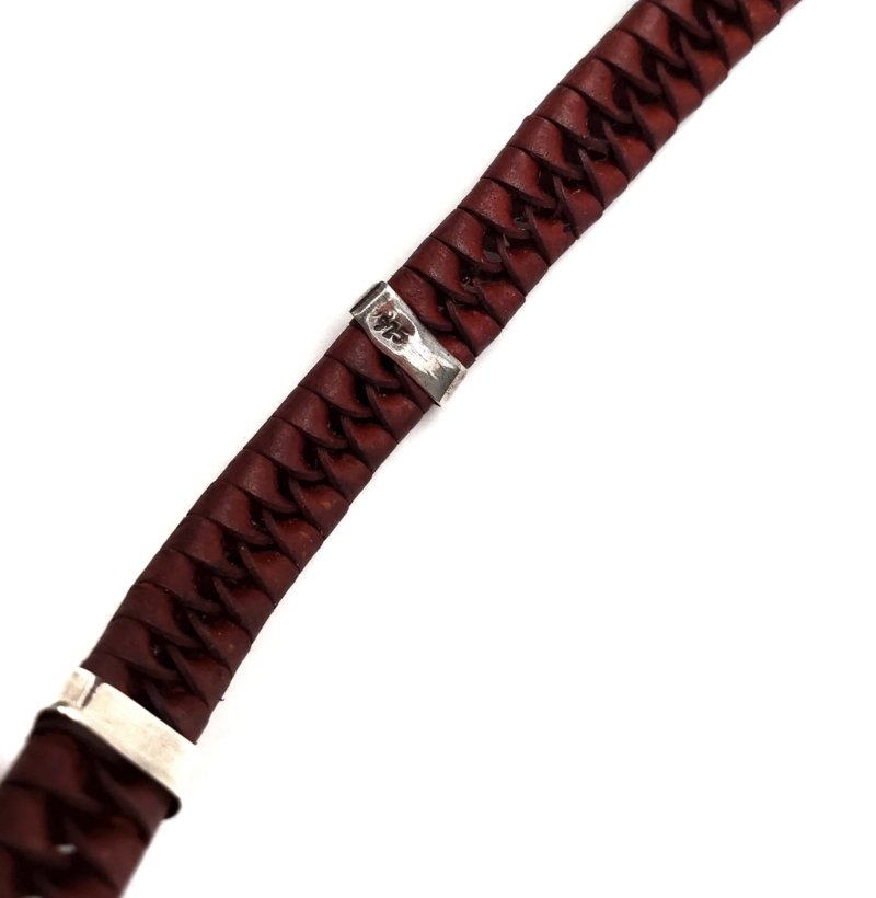 Unisex .925 Mexican Sterling Silver Bracelet with Authentic Leather - Image 2
