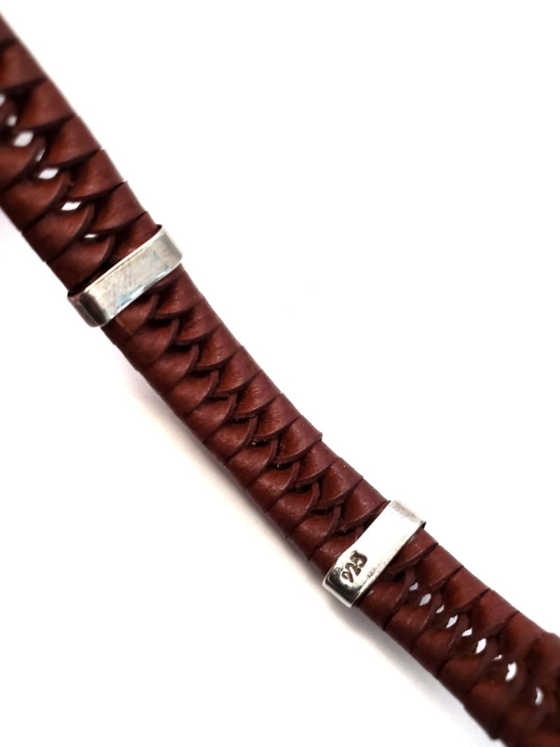 Unisex .925 Mexican Sterling Silver Bracelet with Authentic Leather - Image 3