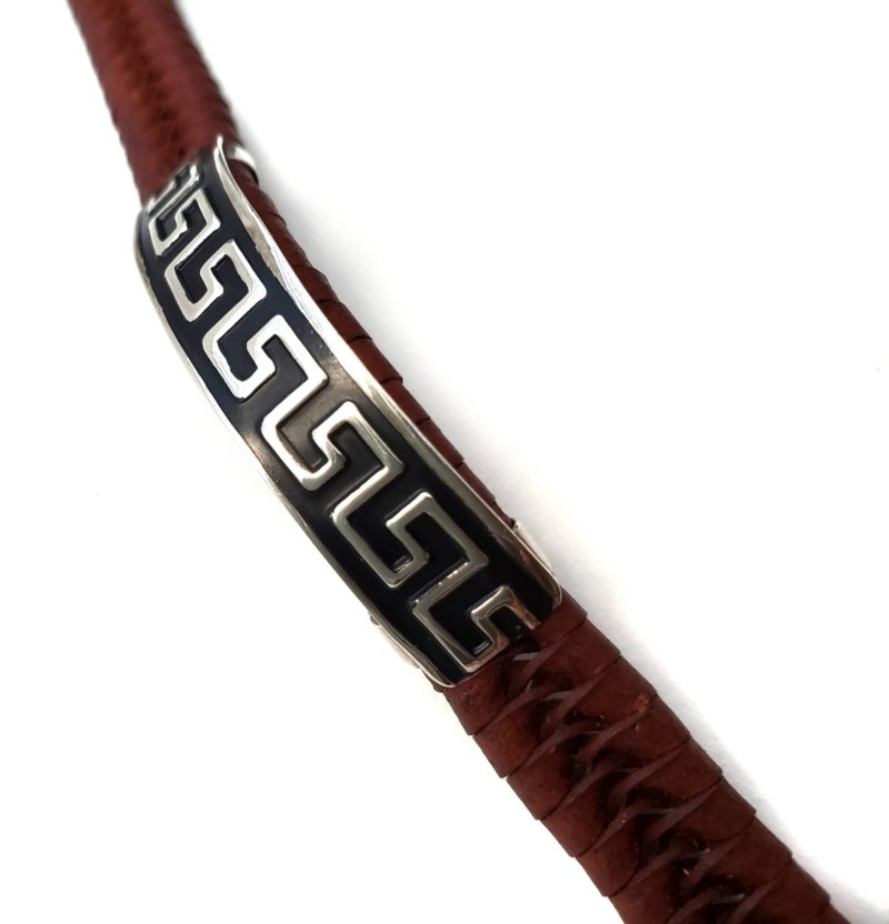 Unisex .925 Mexican Sterling Silver Bracelet with Authentic Leather - Image 2