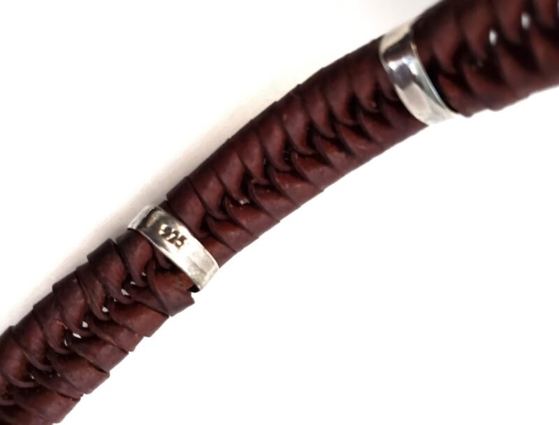 Unisex .925 Mexican Sterling Silver Bracelet with Authentic Leather - Image 4