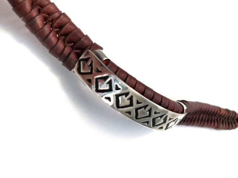 Unisex .925 Mexican Sterling Silver Bracelet with Authentic Leather - Image 2