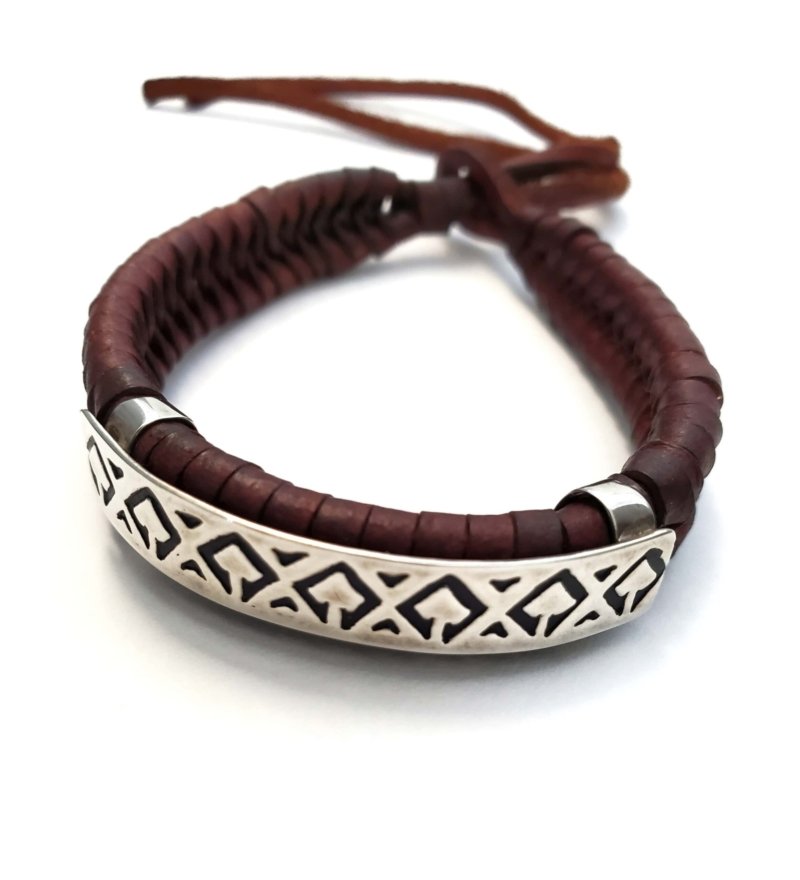 Unisex .925 Mexican Sterling Silver Bracelet with Authentic Leather - Image 3