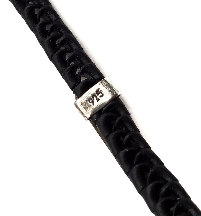 Unisex .925 Mexican Sterling Silver Bracelet with Authentic Leather - Image 4