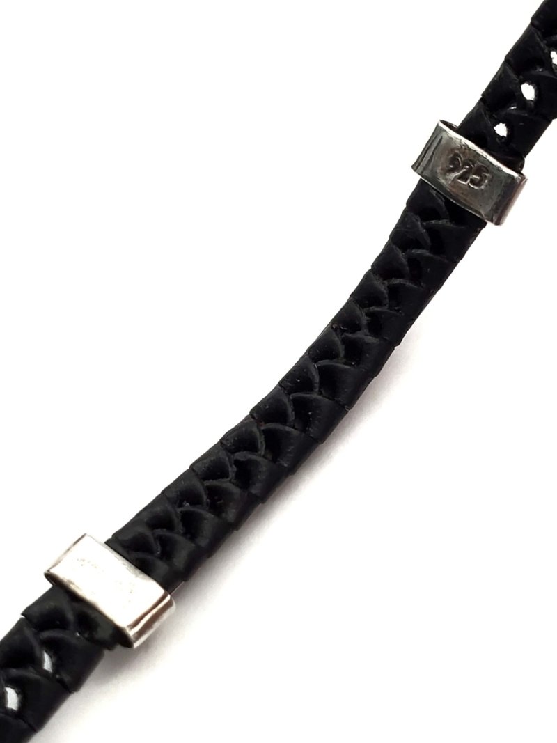 Unisex .925 Mexican Sterling Silver Bracelet with Authentic Leather - Image 4