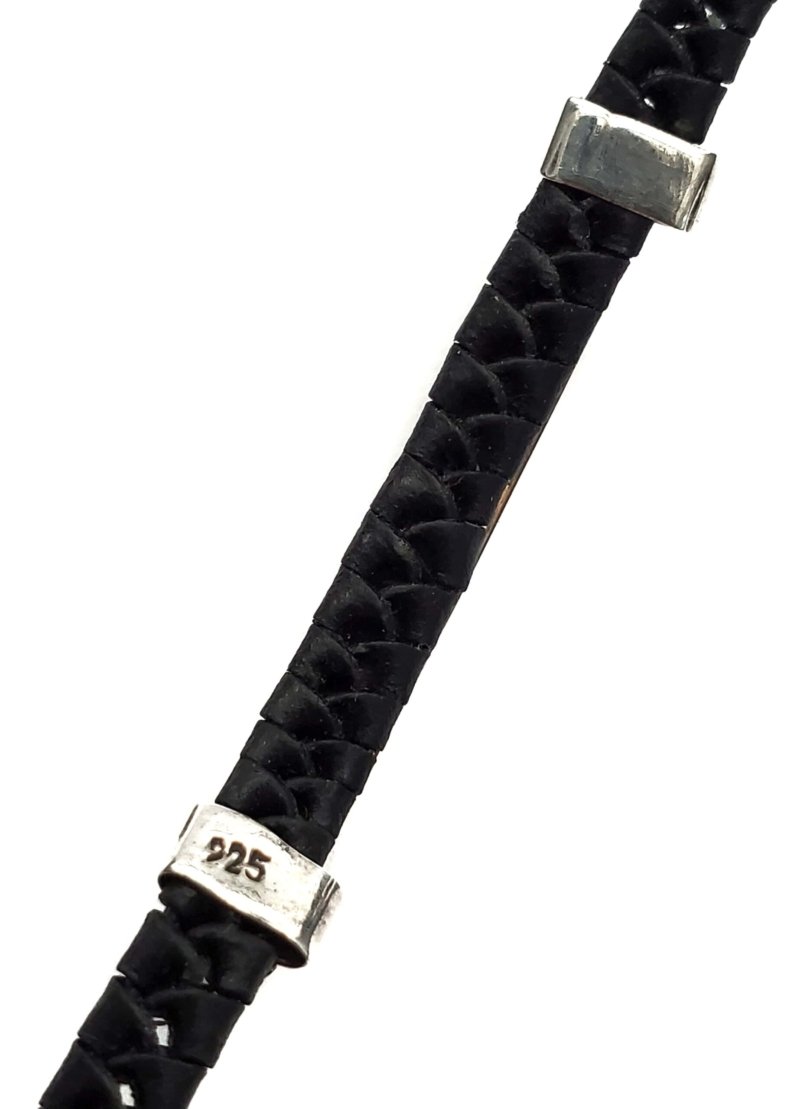 Unisex .925 Mexican Sterling Silver Bracelet with Authentic Leather - Image 5