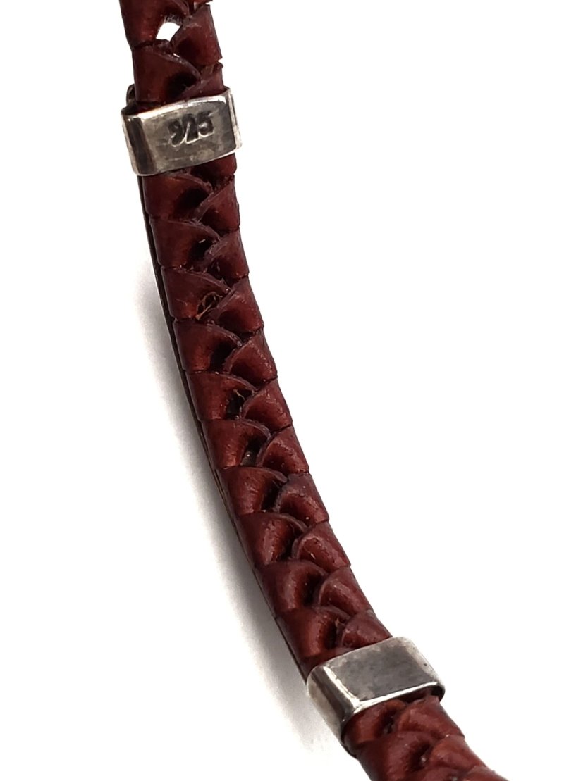 Unisex .925 Mexican Sterling Silver Bracelet with Authentic Leather - Image 2