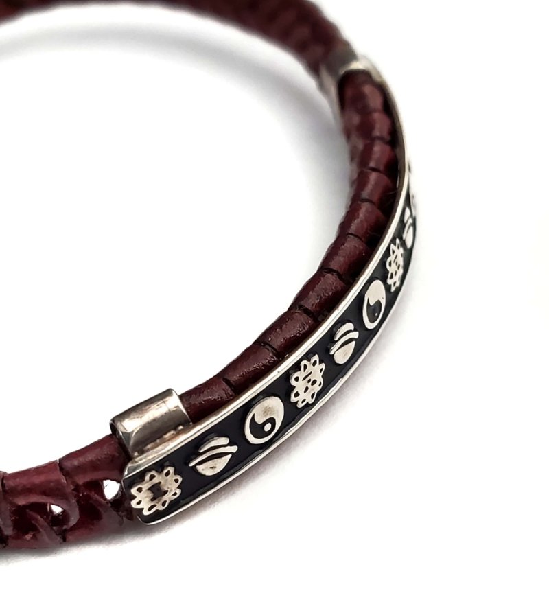 Unisex .925 Mexican Sterling Silver Bracelet with Authentic Leather - Image 5