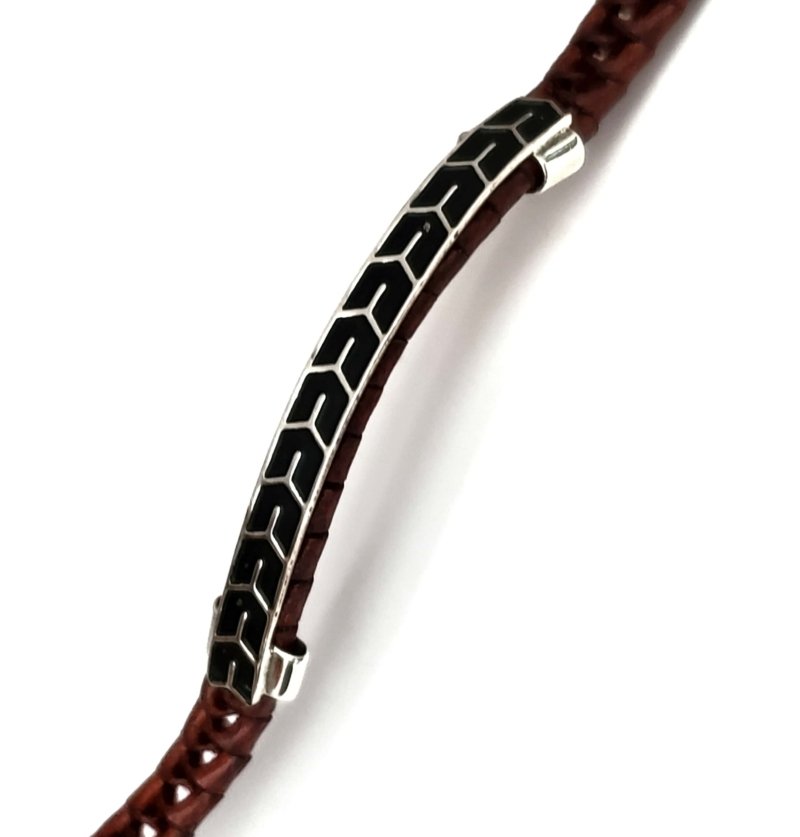 Unisex .925 Mexican Sterling Silver Bracelet with Authentic Leather - Image 4