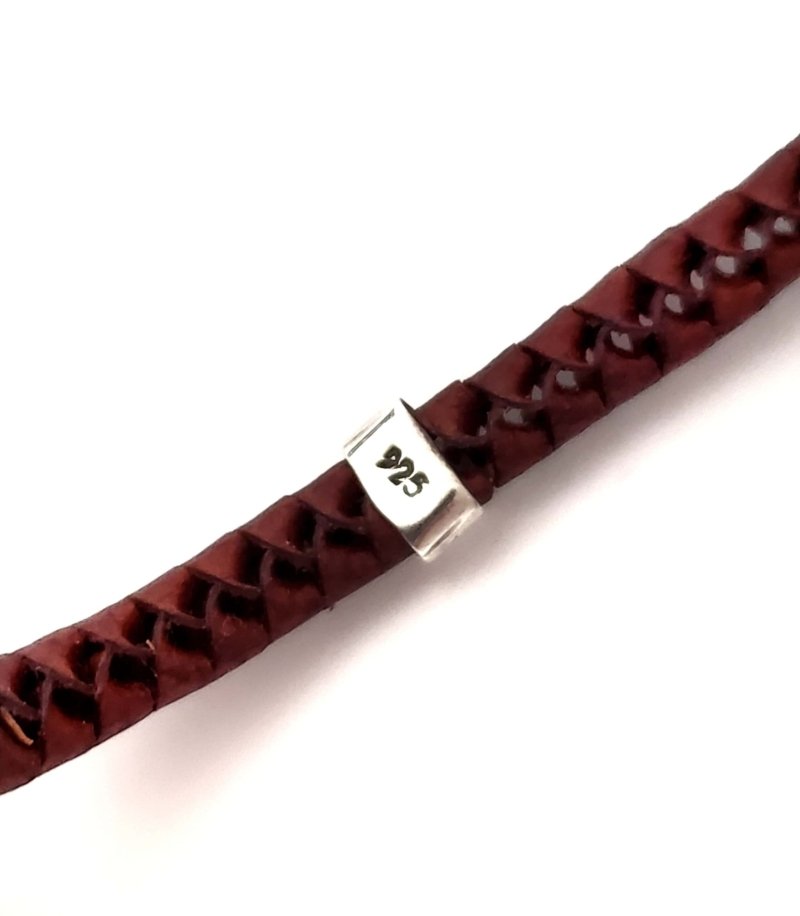 Unisex .925 Mexican Sterling Silver Bracelet with Authentic Leather - Image 2
