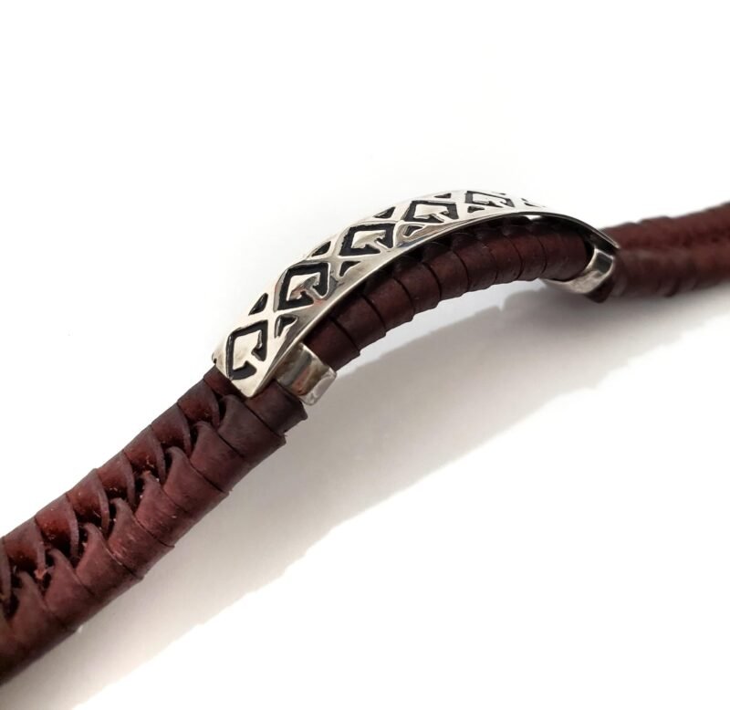 Unisex .925 Mexican Sterling Silver Bracelet with Authentic Leather - Image 5