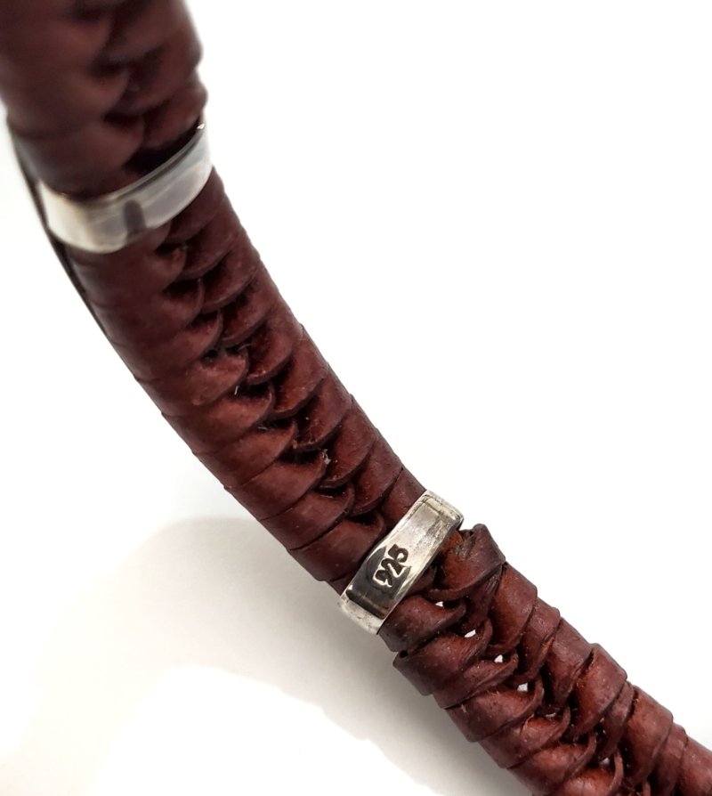 Unisex .925 Mexican Sterling Silver Bracelet with Authentic Leather - Image 6