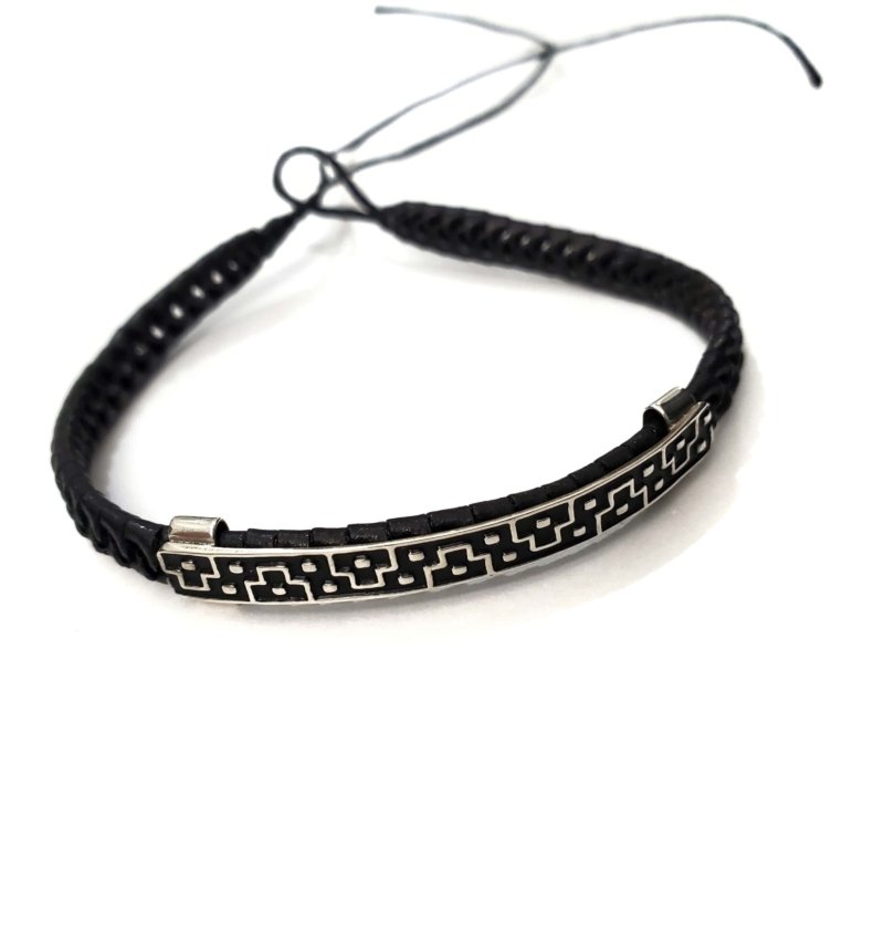 Unisex .925 Mexican Sterling Silver Bracelet with Authentic Leather - Image 2