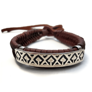 Unisex .925 Mexican Sterling Silver Bracelet with Authentic Leather