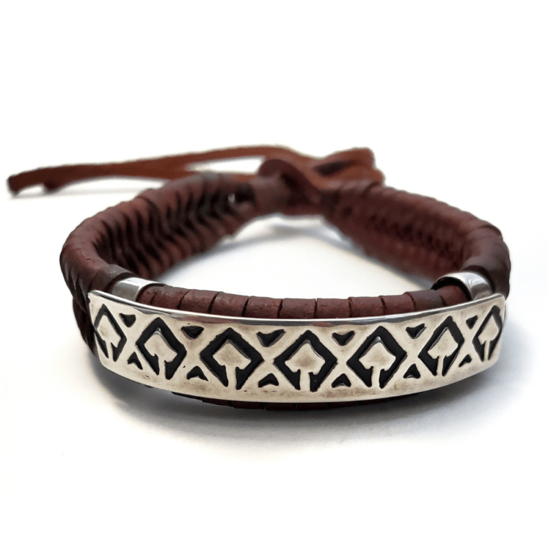 Unisex .925 Mexican Sterling Silver Bracelet with Authentic Leather