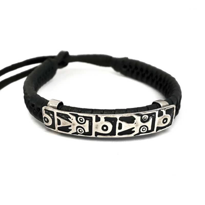 Unisex .925 Mexican Sterling Silver Bracelet with Authentic Leather
