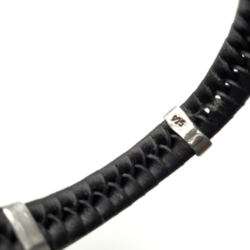 Unisex .925 Mexican Sterling Silver Bracelet with Authentic Leather - Image 2